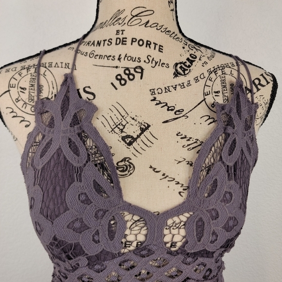 Free People Sz S Adella Lace Slip Dress Mini Purple V Neck Strappy Bohemian - Picture 4 of 10
